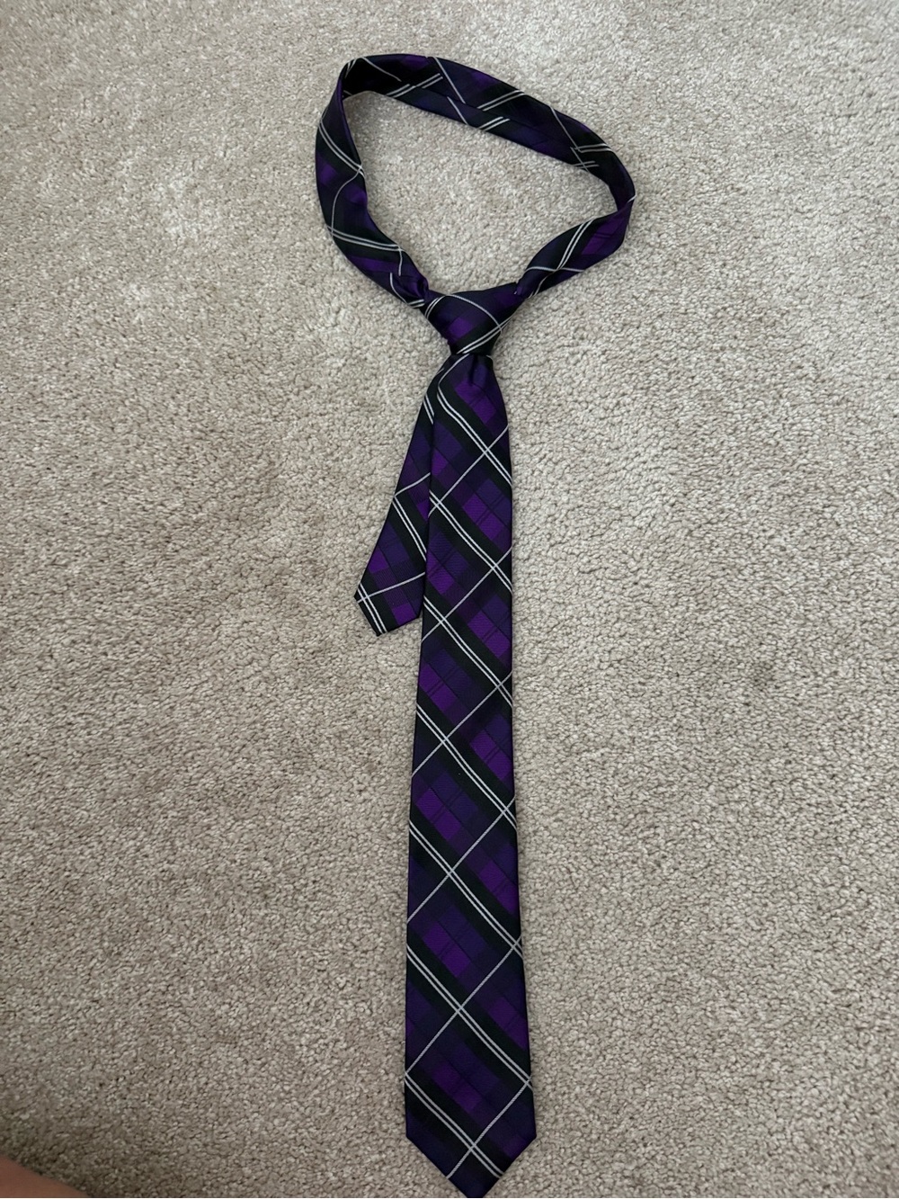 Express Purple Plaid Men's Tie with Black and White Accents